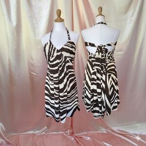 BCBGMaxAzria Brown and White Halter Dress